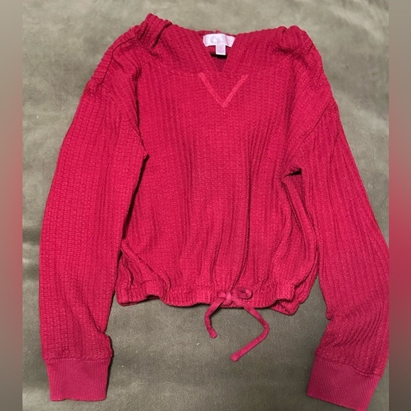 Chill Collective Hooded Cropped Drawstring Waffle Shirt - Picture 1 of 4